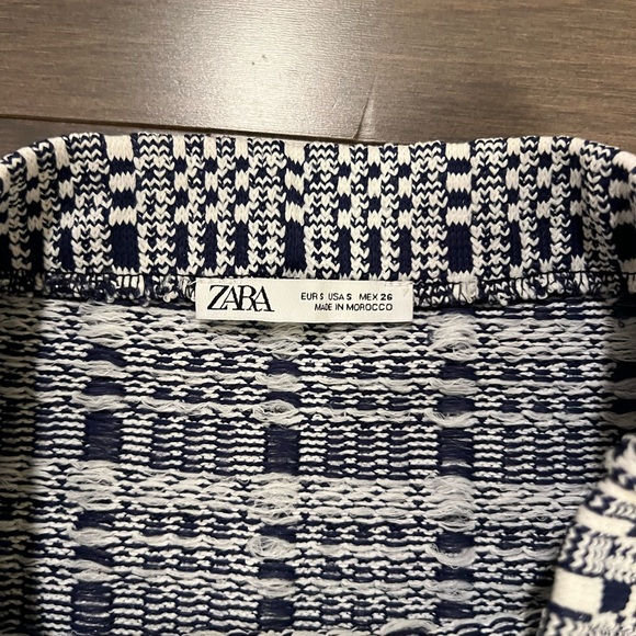 ZARA Blue & White Tweed Pull-On Fringe Skirt Women's Size S - Picture 2 of 3